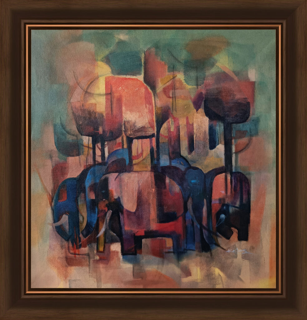 Elephants Original Abstract Painting on Canvas By Kailas Satambekar