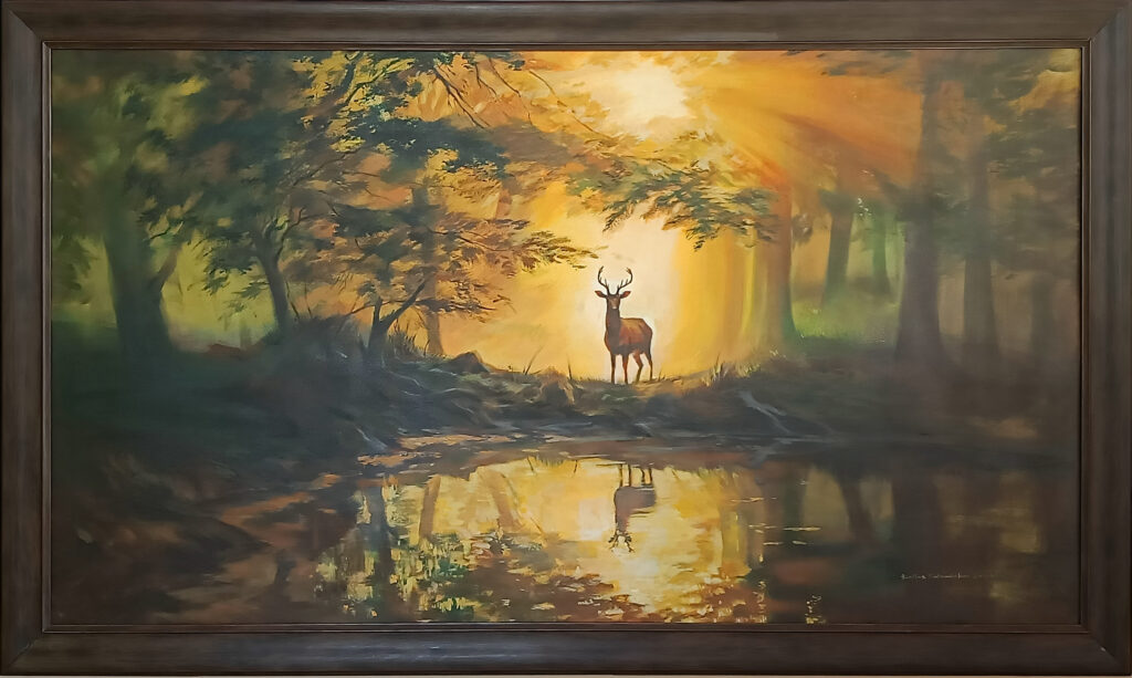 Kailas Satambekar Drawing Deer in Forest Landscape Painting