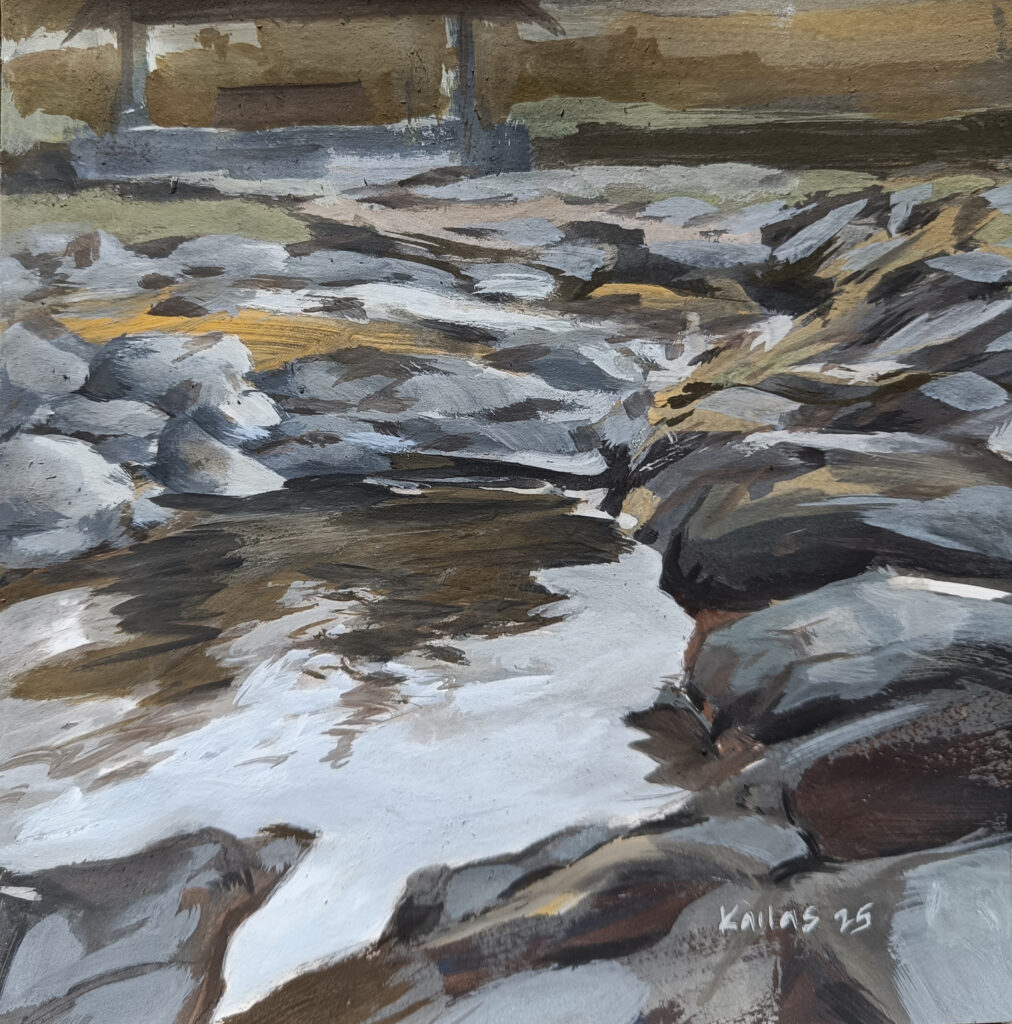 IMG_20250317_0916581 Kailas satambekar River series, River Landscapes, Gouache artworks , Brushstrokes, Fine art sale,original landscape painting for collectors