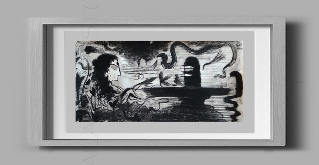 Parvati by Artist Kailas Satambekar, Charcoal art , fine artist, original charcoal works, art collectors